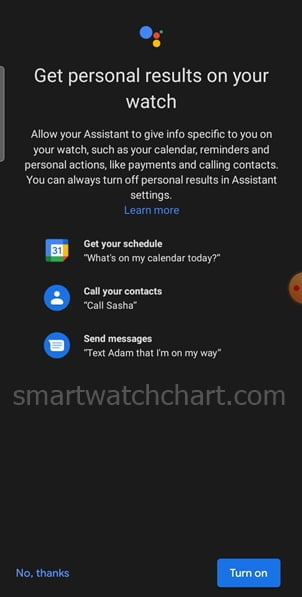 enable personla results for Google Assistant on Galaxy Watch 4