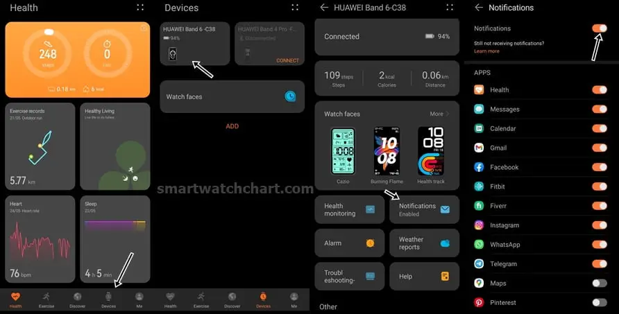 how to enable notifications on Huawei Band 6