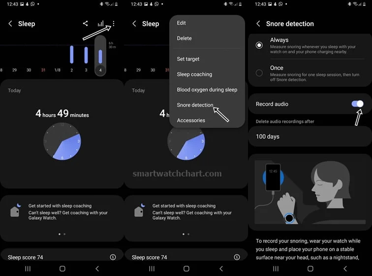 how to enable snore detection with Galaxy Watch 4