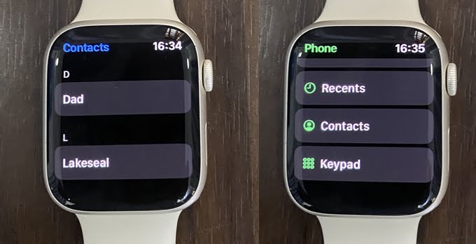 the contact and phone apps on Apple Watch 7
