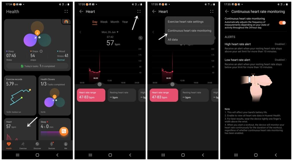 Enable automatic heart rate tracking on Huawei Band 7