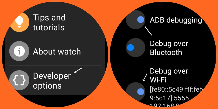 Enable ADB debugging and debug over wifi