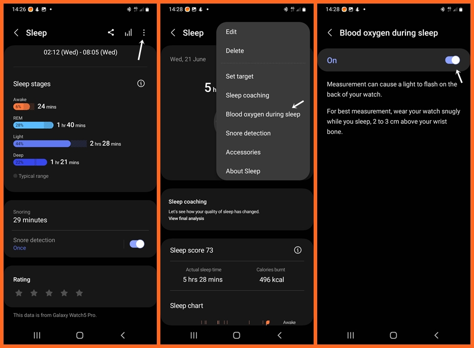 Enable blood oxygen during sleep with Galaxy Watch 5