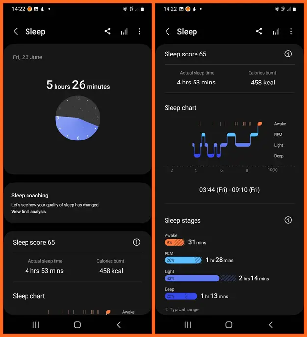 My sleep result with the Galaxy Watch 5 Pro