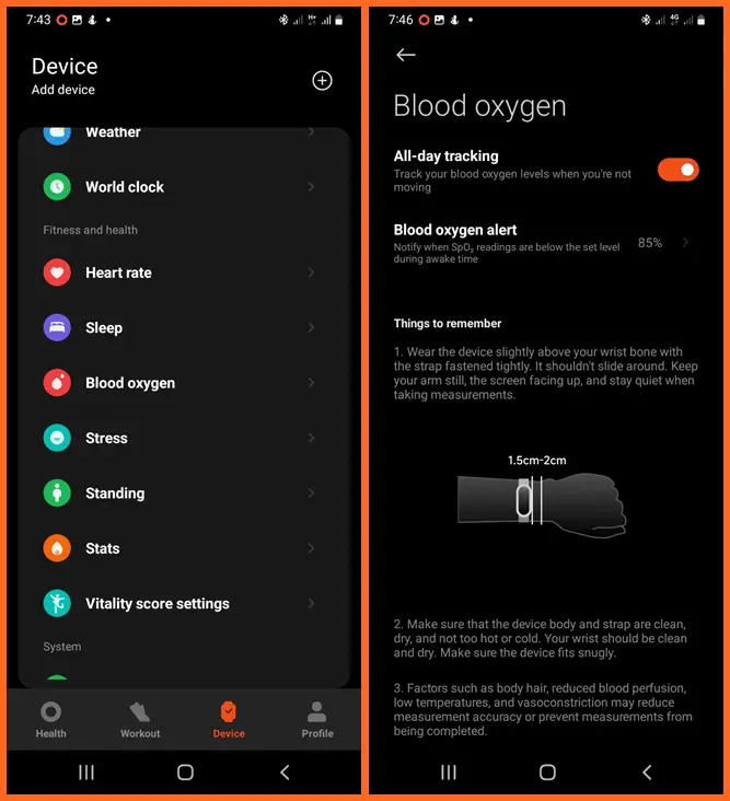 Enable blood oxygen monitoring