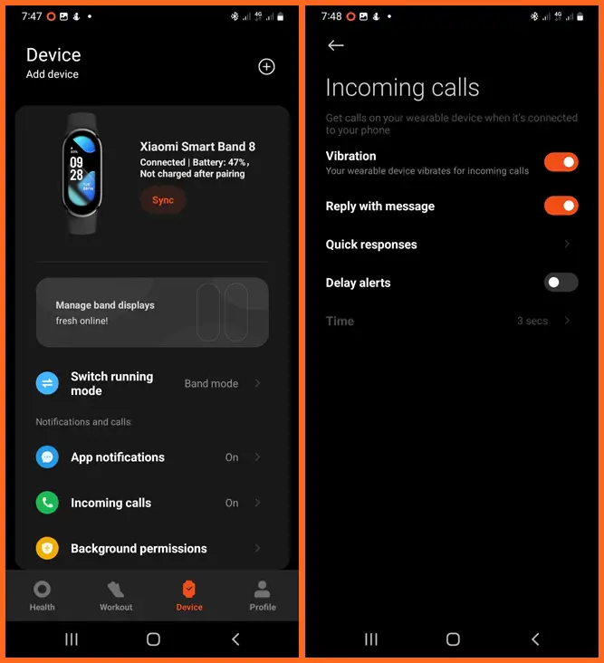 How to enable incoming calls for Mi Band 8