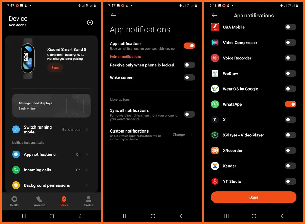 How to enable message notifications on Mi Band 8