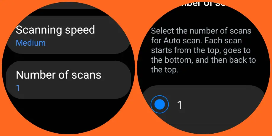 Adjust auto scan speed and number of scans