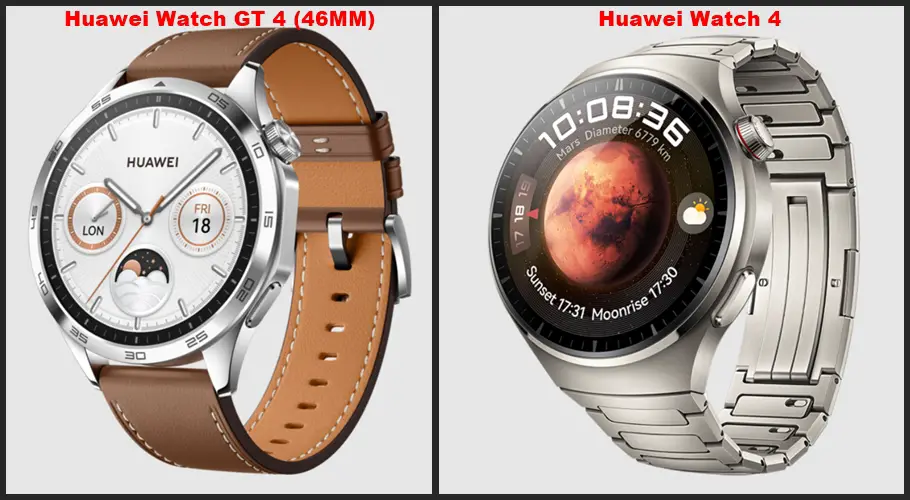 Huawei Watch 4 Pro vs GT 4 at a glance