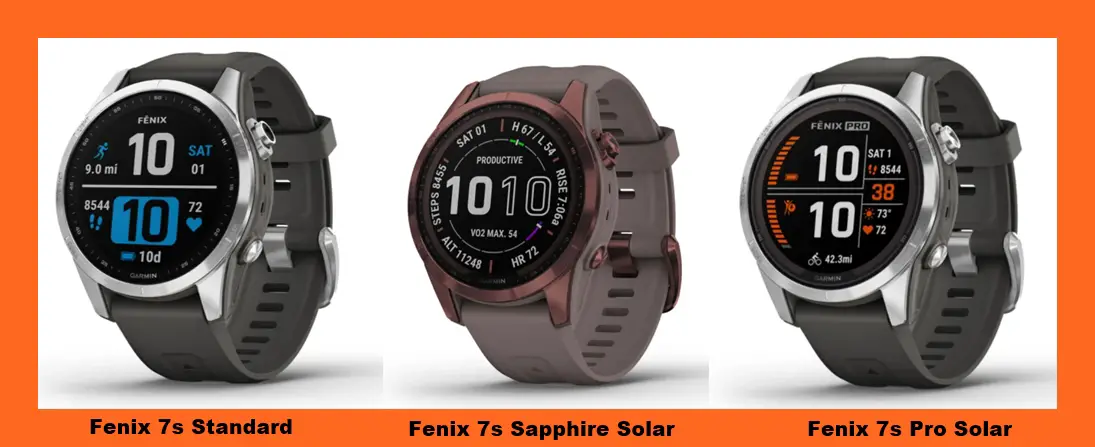 Fenix 7s standard, solar and Pro Solar colors